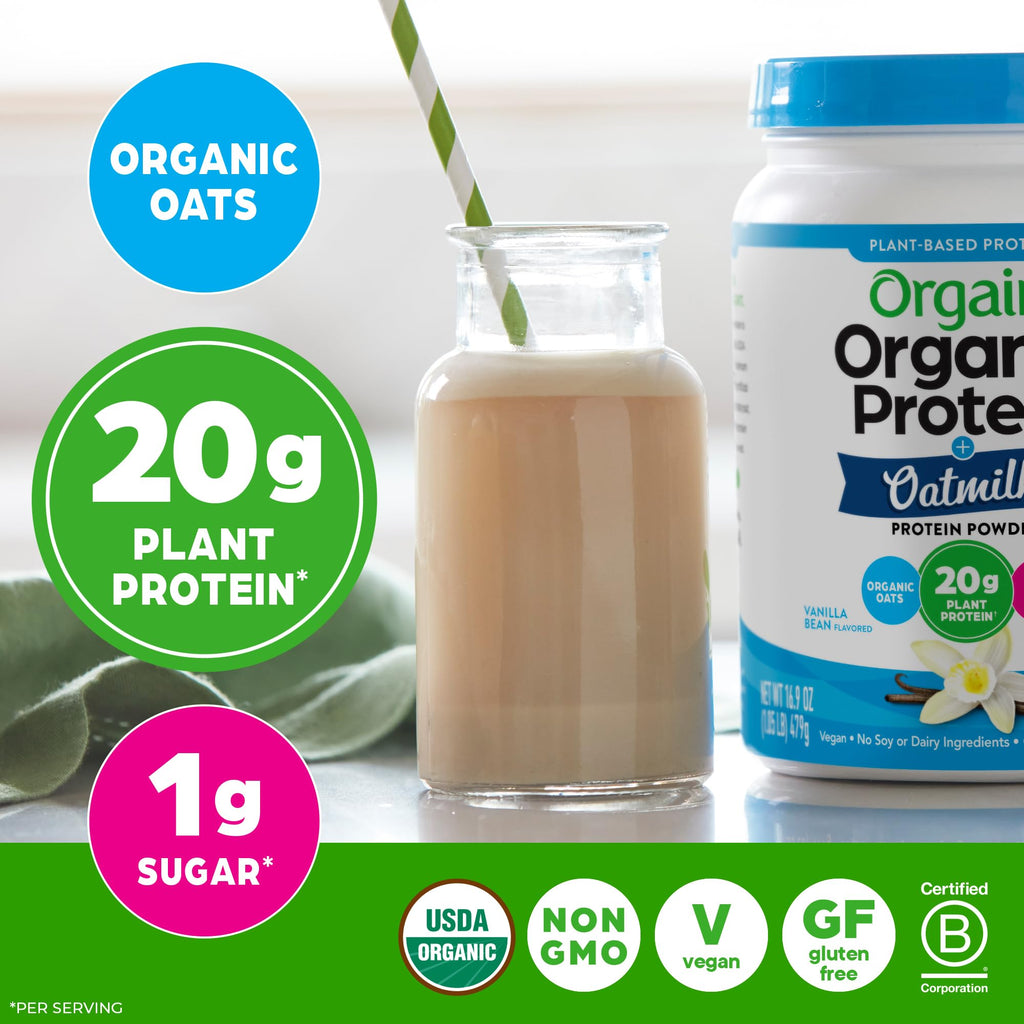 Organic Vegan Protein Powder + Oat Milk, Vanilla Bean, 20g Plant Based Protein, 1.05lb L855