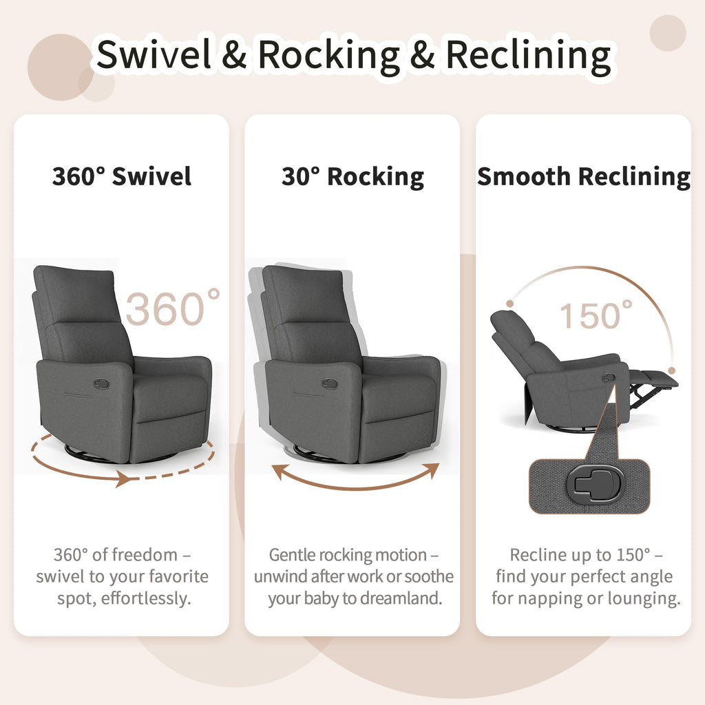 Dark Gray Swivel Rocker Recliner Chair C6452