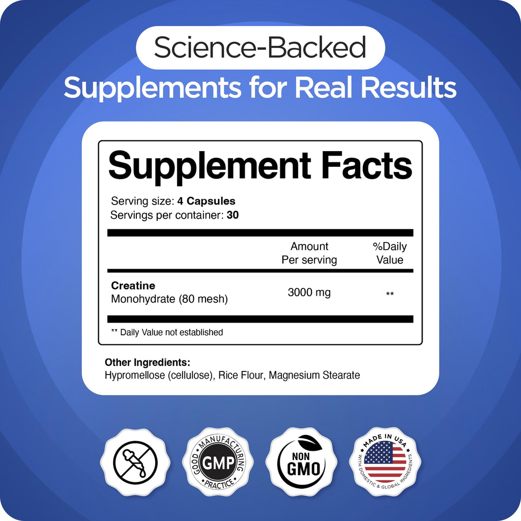 Creatine Monohydrate 3,000mg 120 Capsules Micronized I196