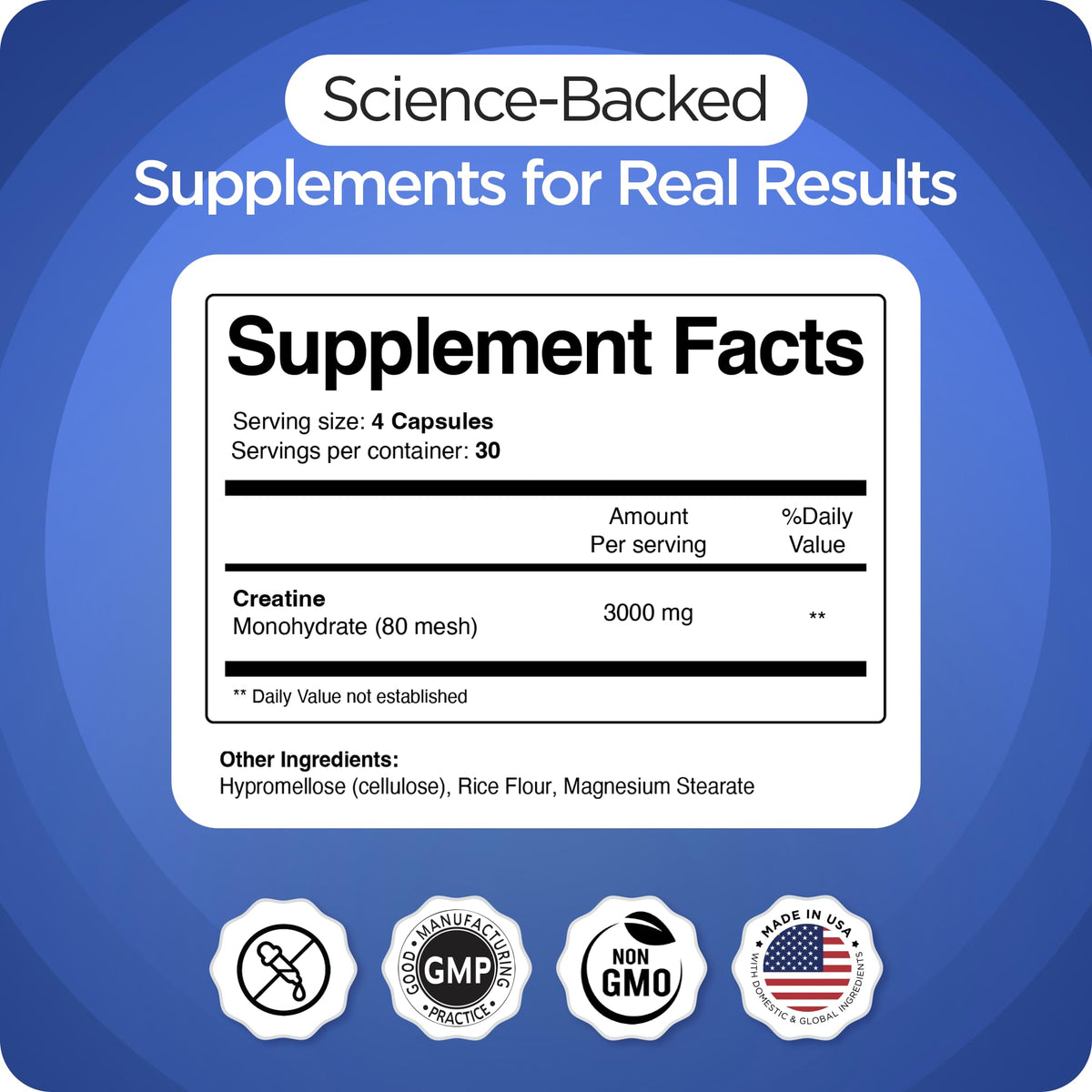Creatine Monohydrate 3,000mg 120 Capsules Micronized I196