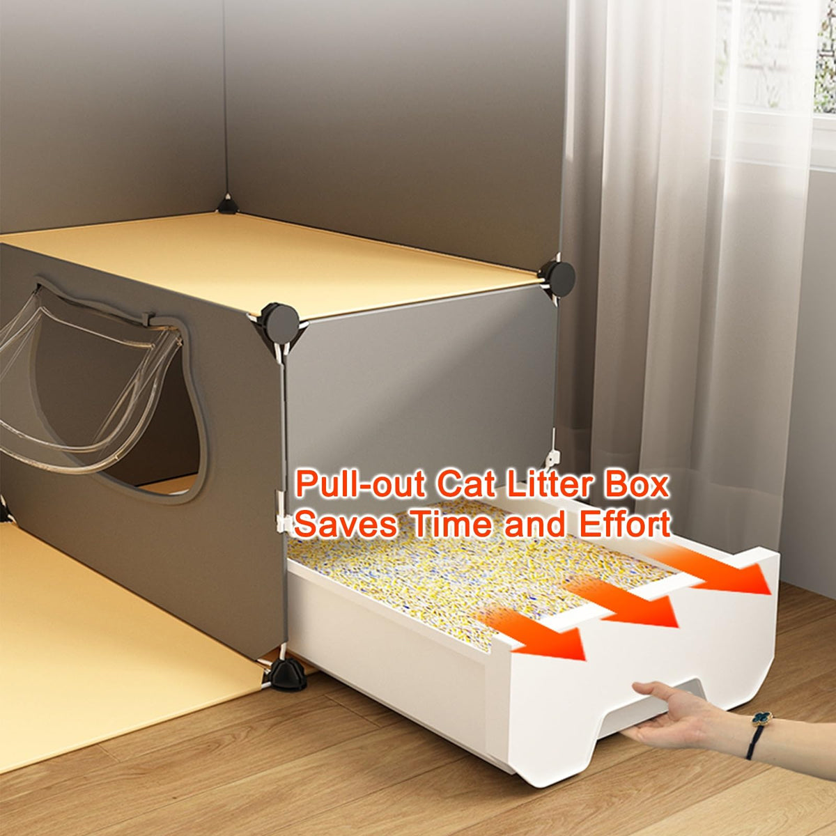 Large 3-Tier Detachable Metal Wire Cat Kennel with Litter Box and Hammock J79799