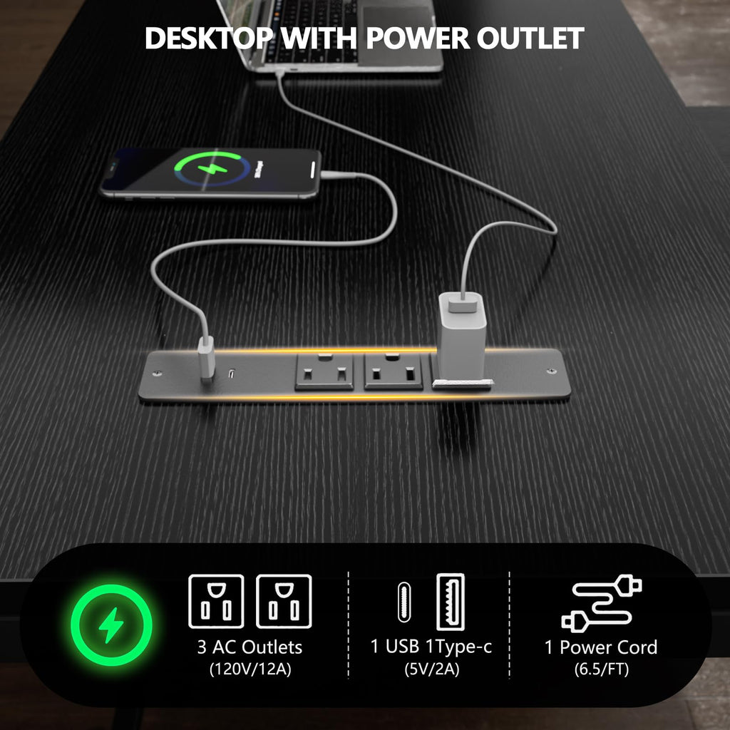 59 inch L Shaped Computer Desk with Power Outlets S4662