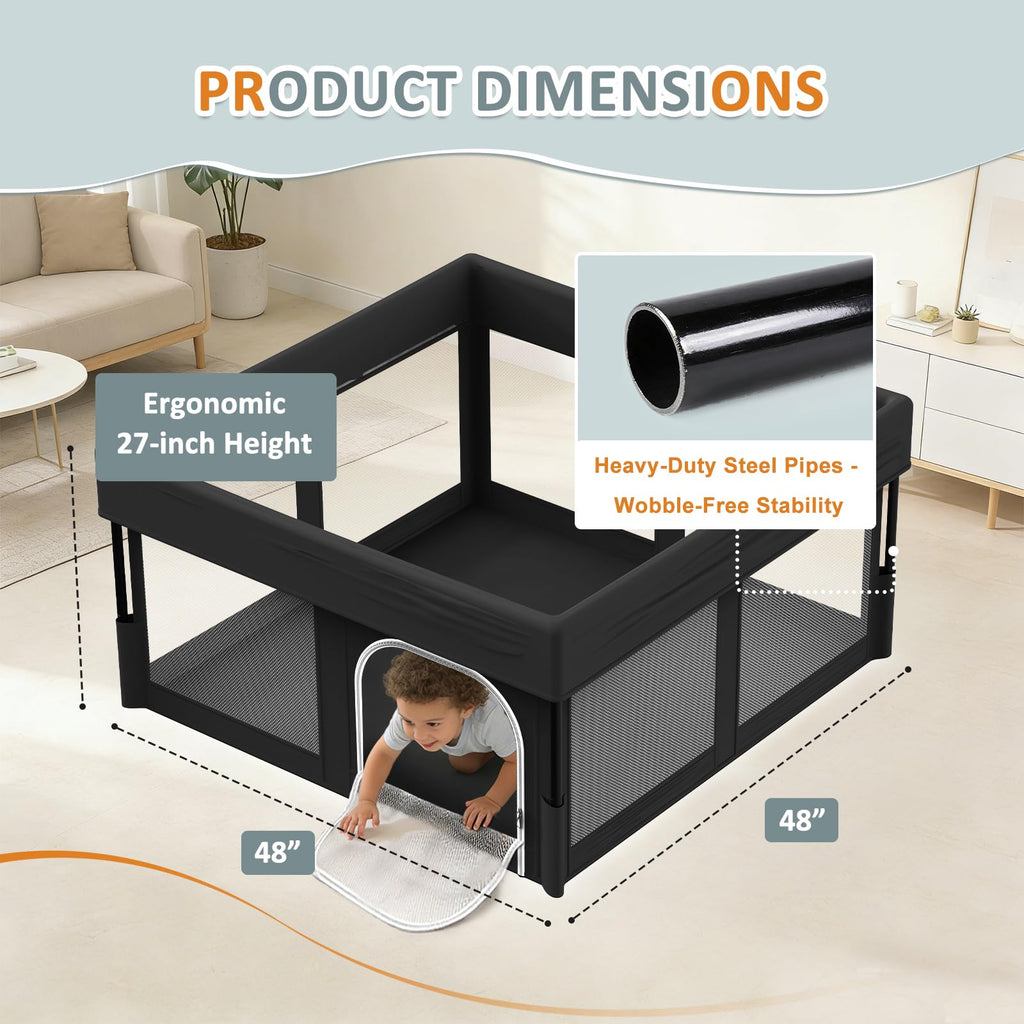 Foldable Baby Playpen, 48"×48" Play Yard with Gate, Mesh K151