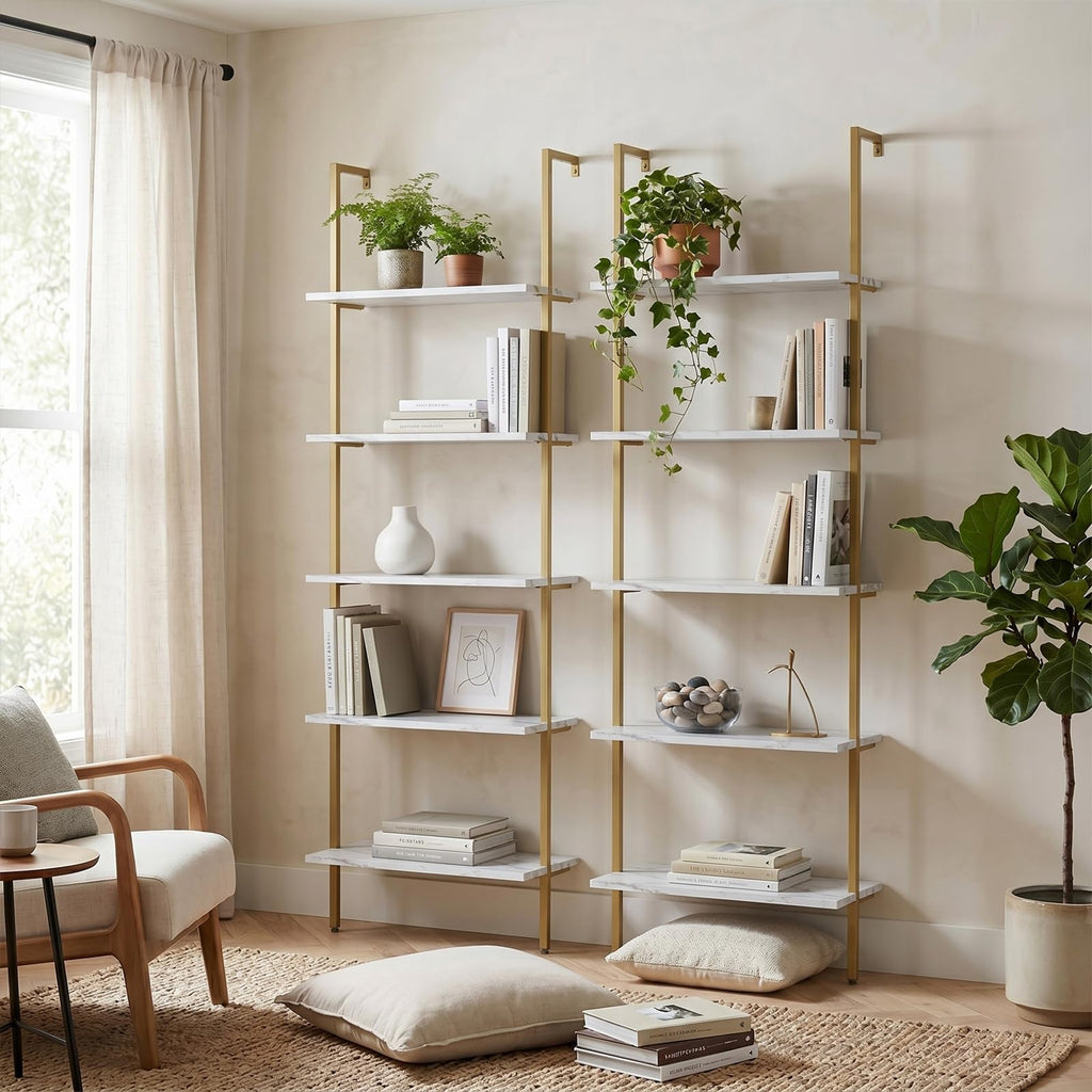White 5-Tier Ladder Bookshelf D9494