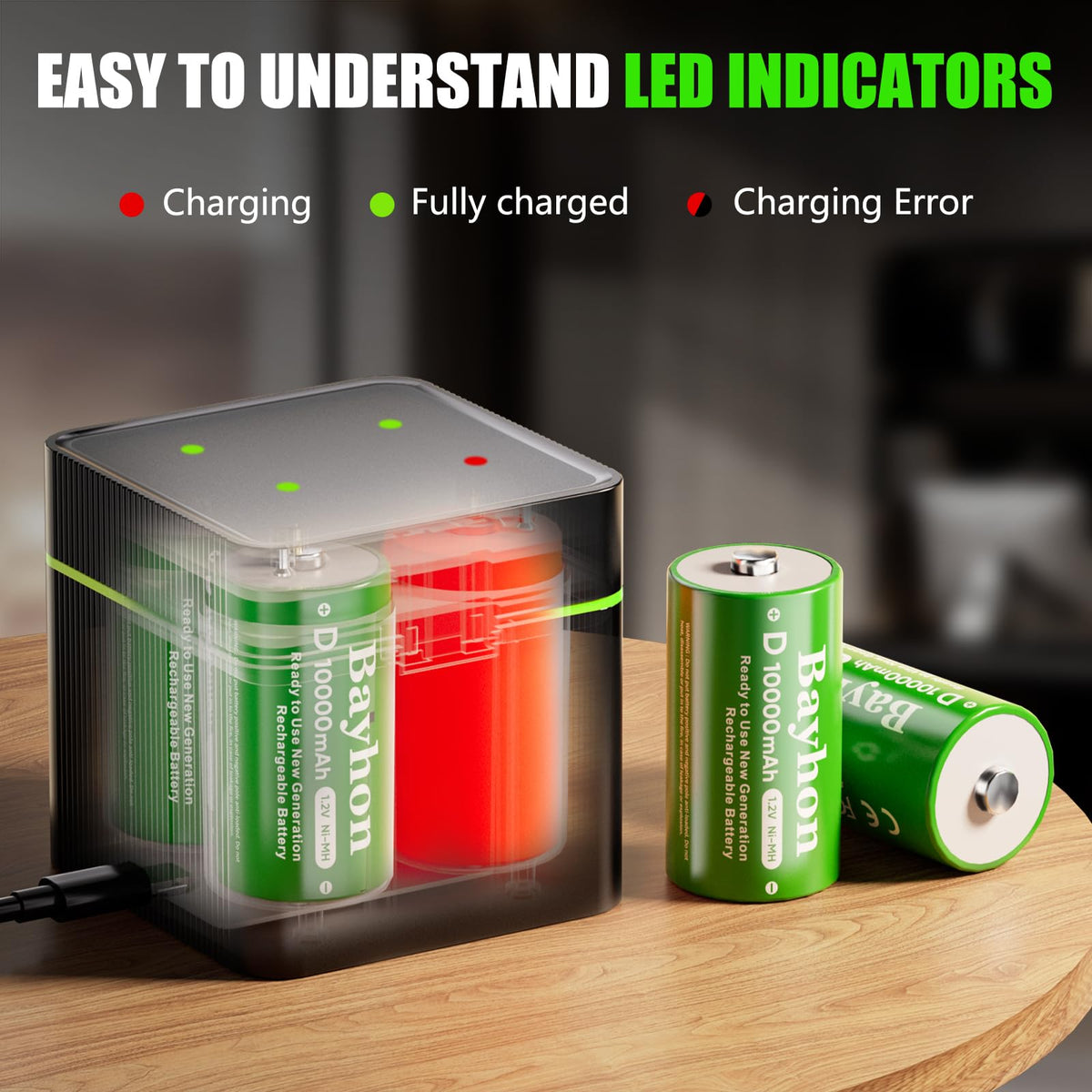 10000mAh D Rechargeable Batteries with 4-Slot Type-C Charger Z4006