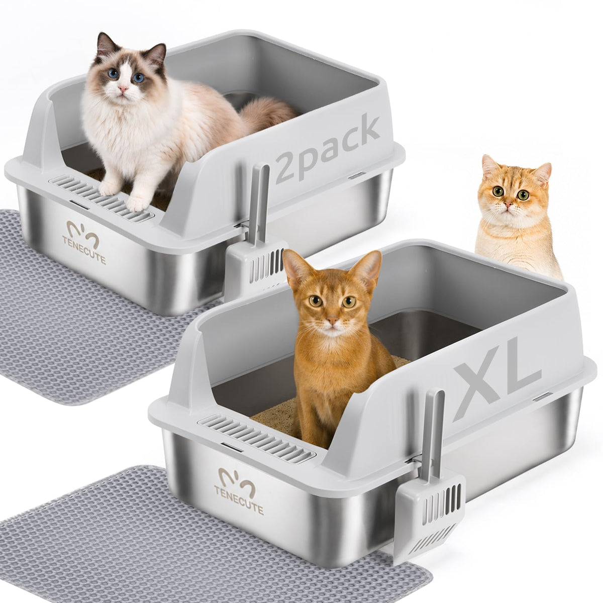 XL Stainless Steel Cat Litter Box with High Sides K56800