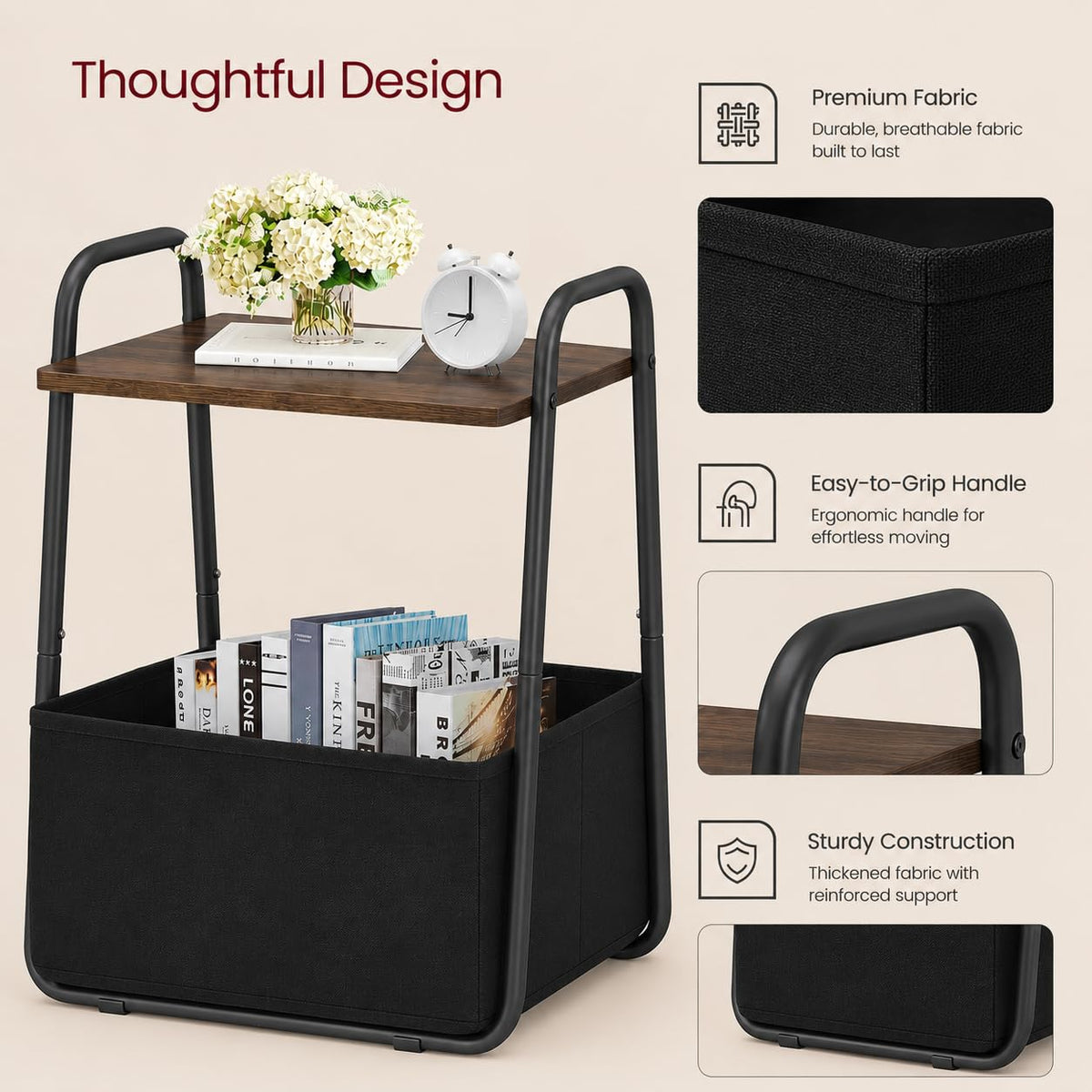 Small Storage Side Table with Metal Frame Y999