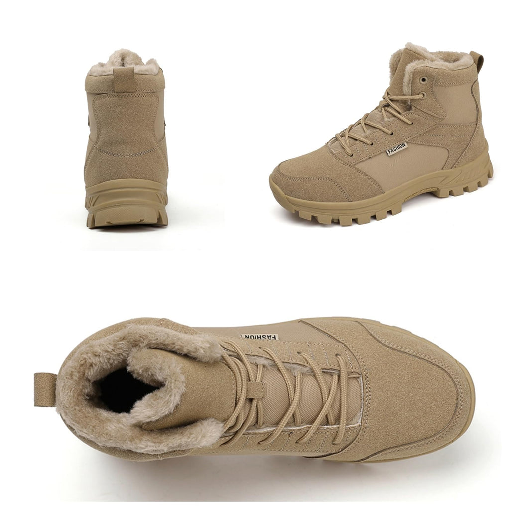 Mid Top Fur Lined Suede Leather Waterproof Military Tactical Boots Q81282