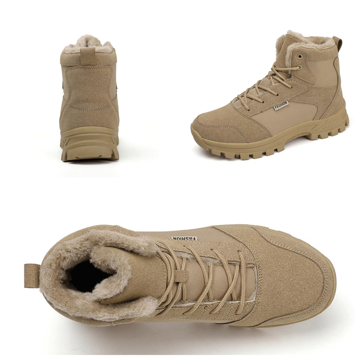 Mid Top Fur Lined Suede Leather Waterproof Military Tactical Boots Q81282