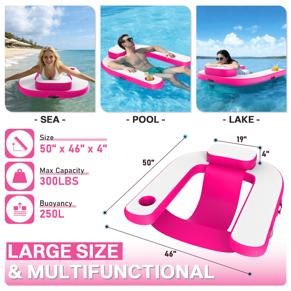 Pool Floats with Cup Holder & Headrest F268