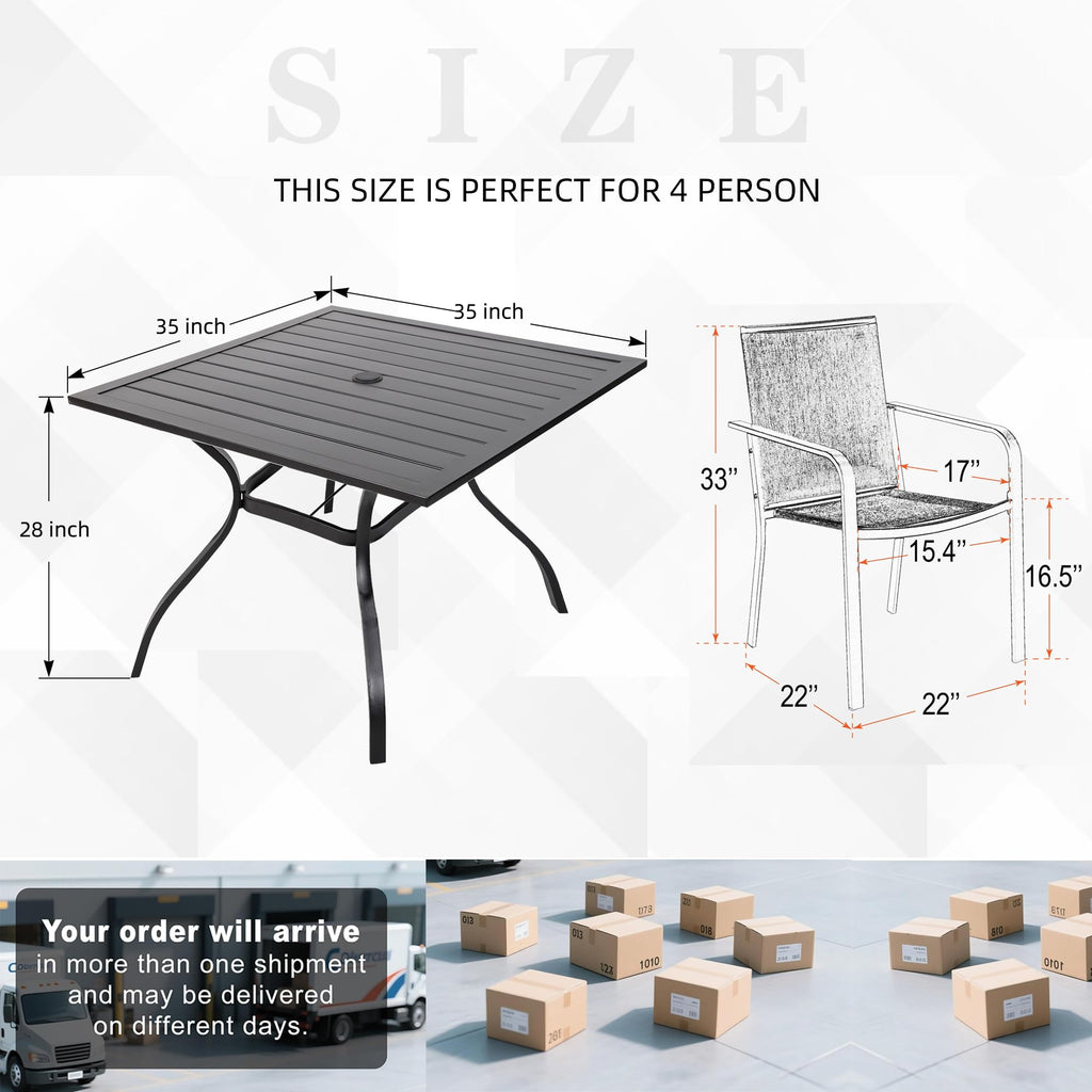 5 Piece Outdoor Dining Set with Grey Stackable Chairs and Square Table Y45290