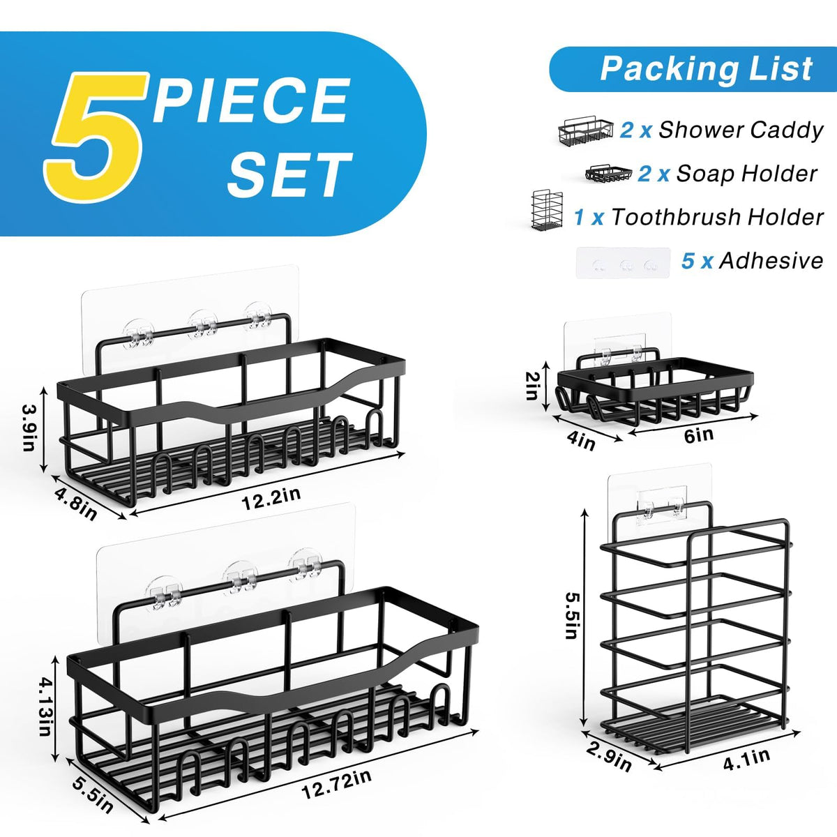 5 Pack Rustproof Stainless Steel Shower Caddy X42406