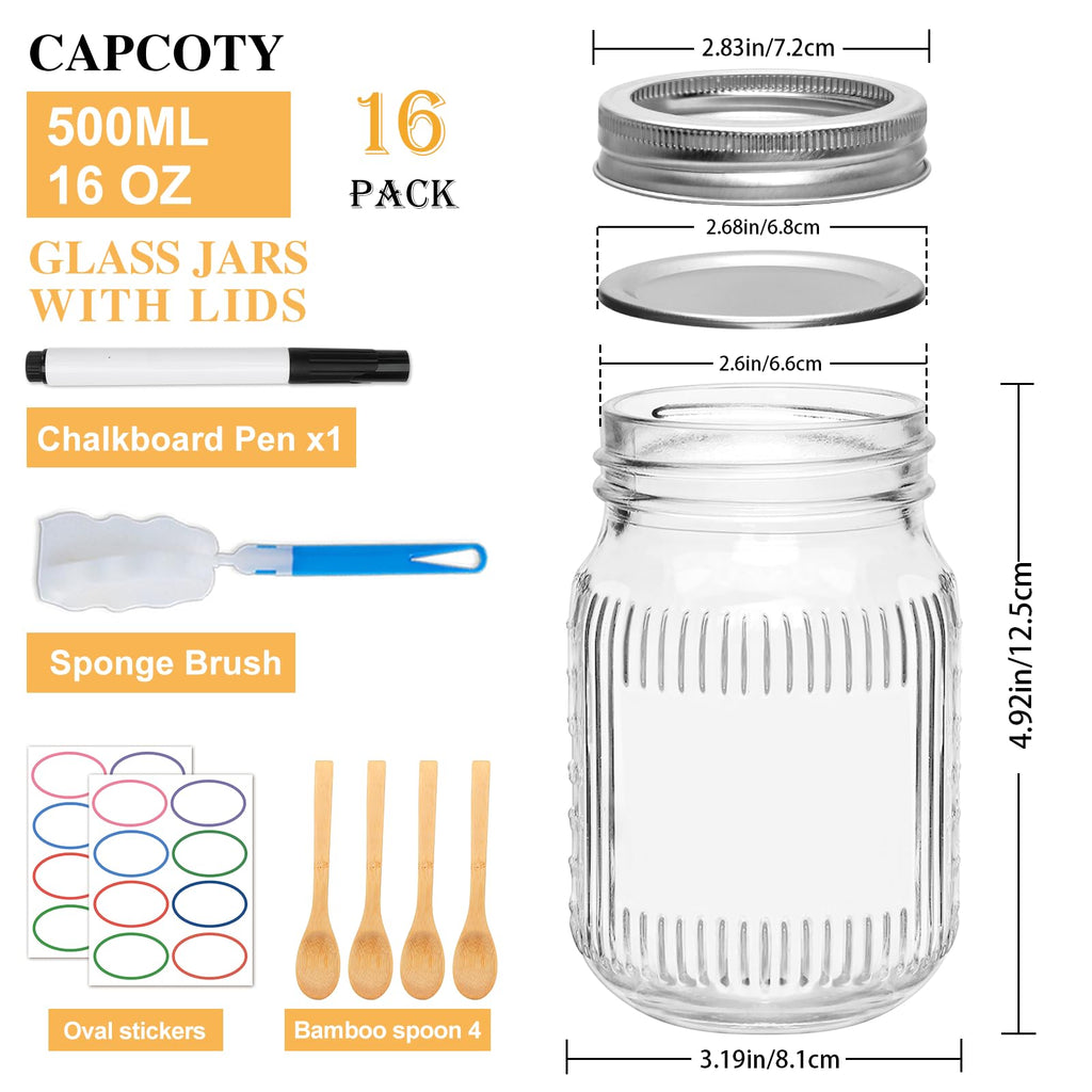 16 Pack 16 oz Mason Jars with Lids C289857