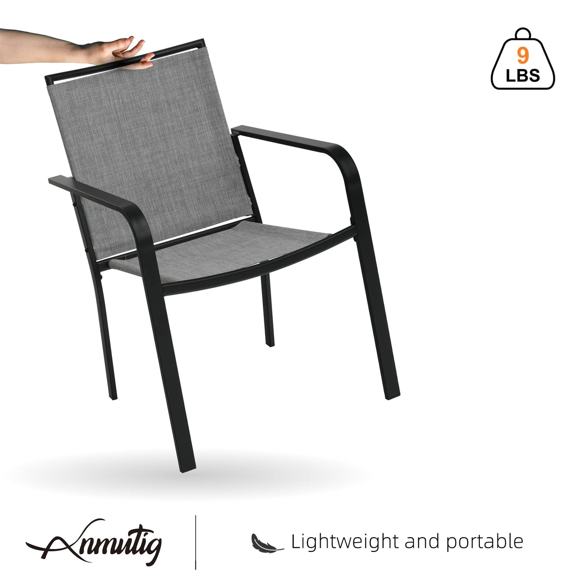 5 Piece Outdoor Dining Set with Grey Stackable Chairs and Square Table Y45290
