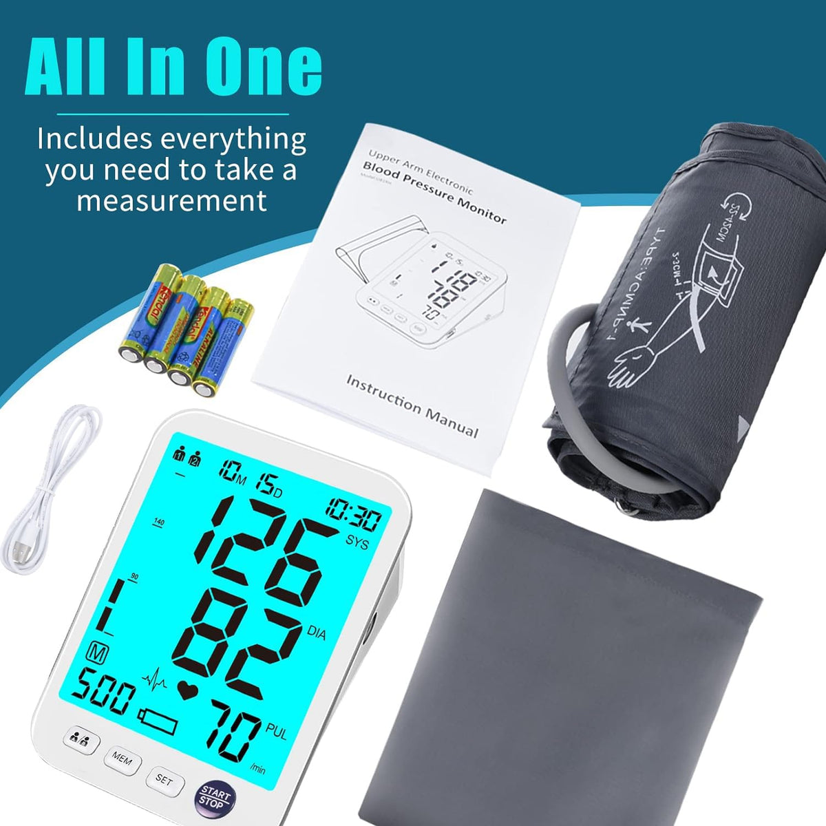 Automatic Digital Blood Pressure Monitor Upper Arm Adjustable Cuff D5025