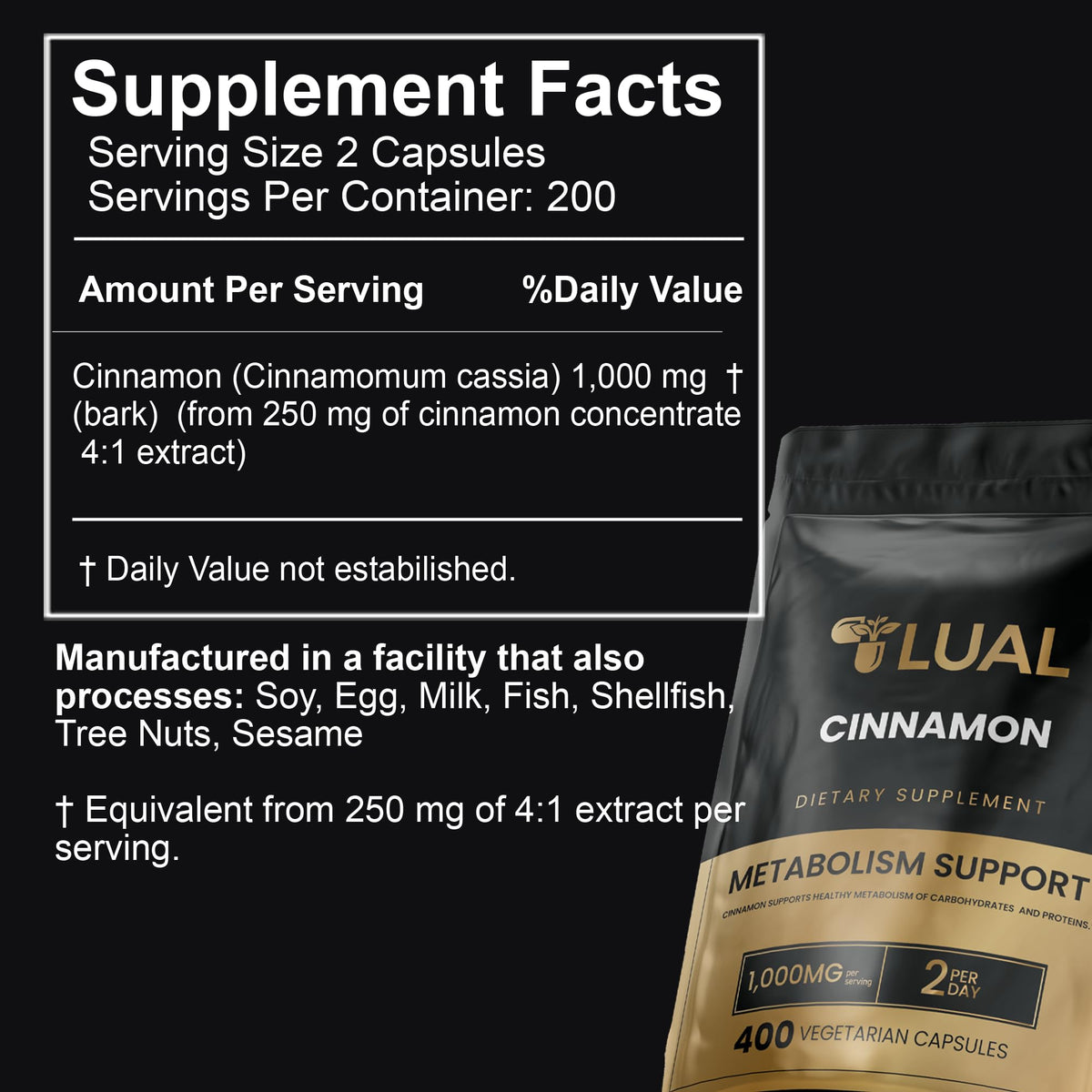 Cinnamon Supplement 1000mg 400 Vegetarian Capsules R654248