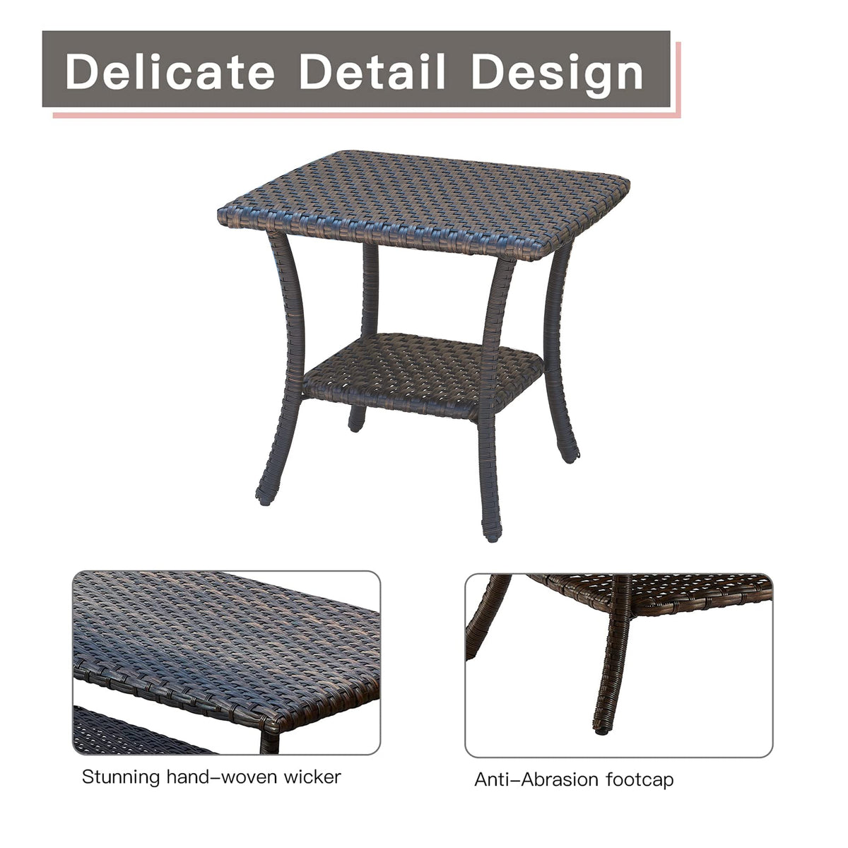 Brown Wicker Rattan 2-Tier Outdoor Coffee Table W992135