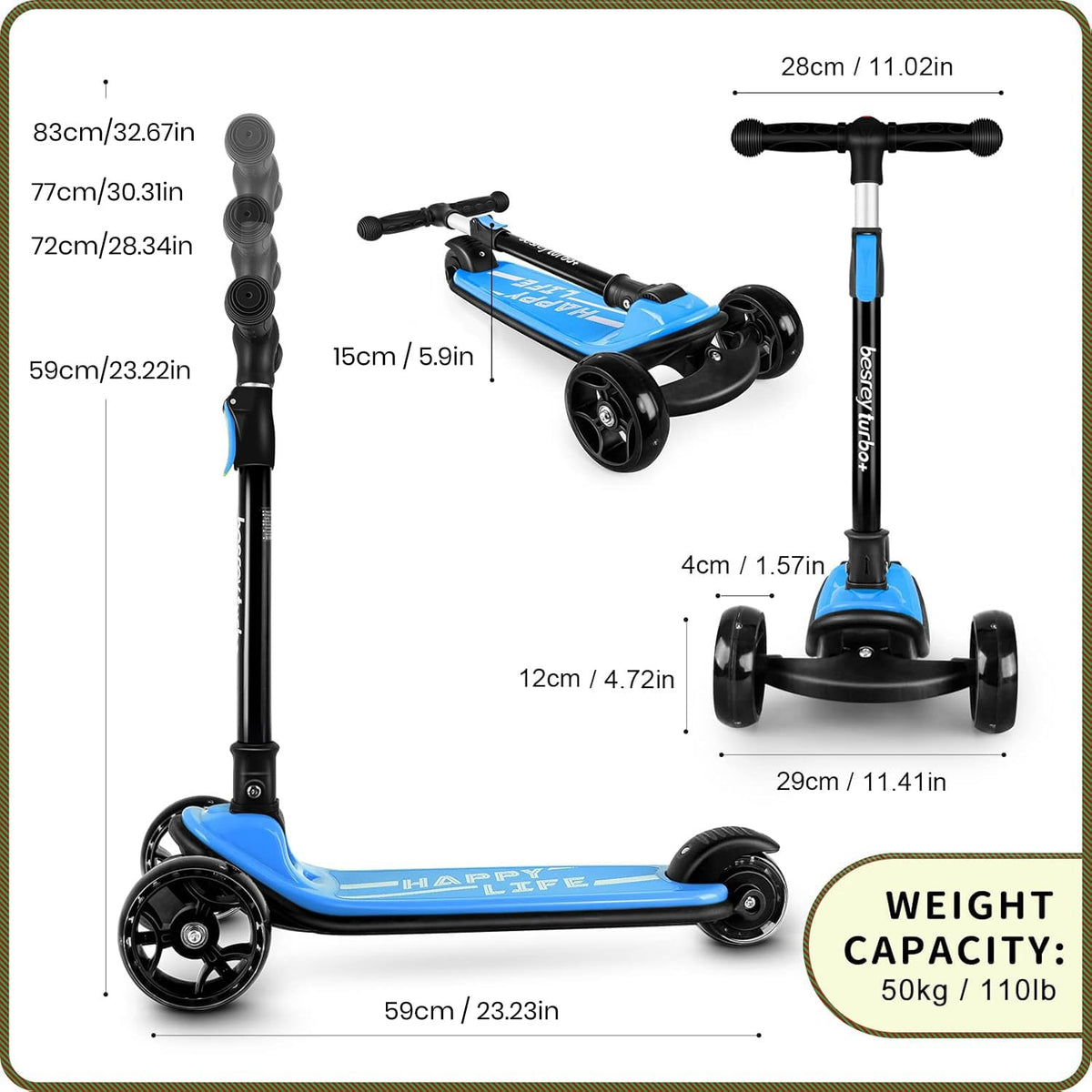 3 Wheel Scooter with 4 Adjustable Height B570618