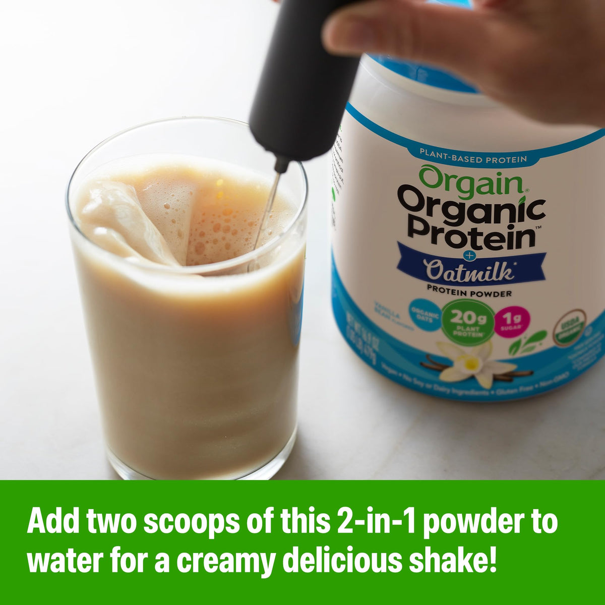 Organic Vegan Protein Powder + Oat Milk, Vanilla Bean, 20g Plant Based Protein, 1.05lb L855