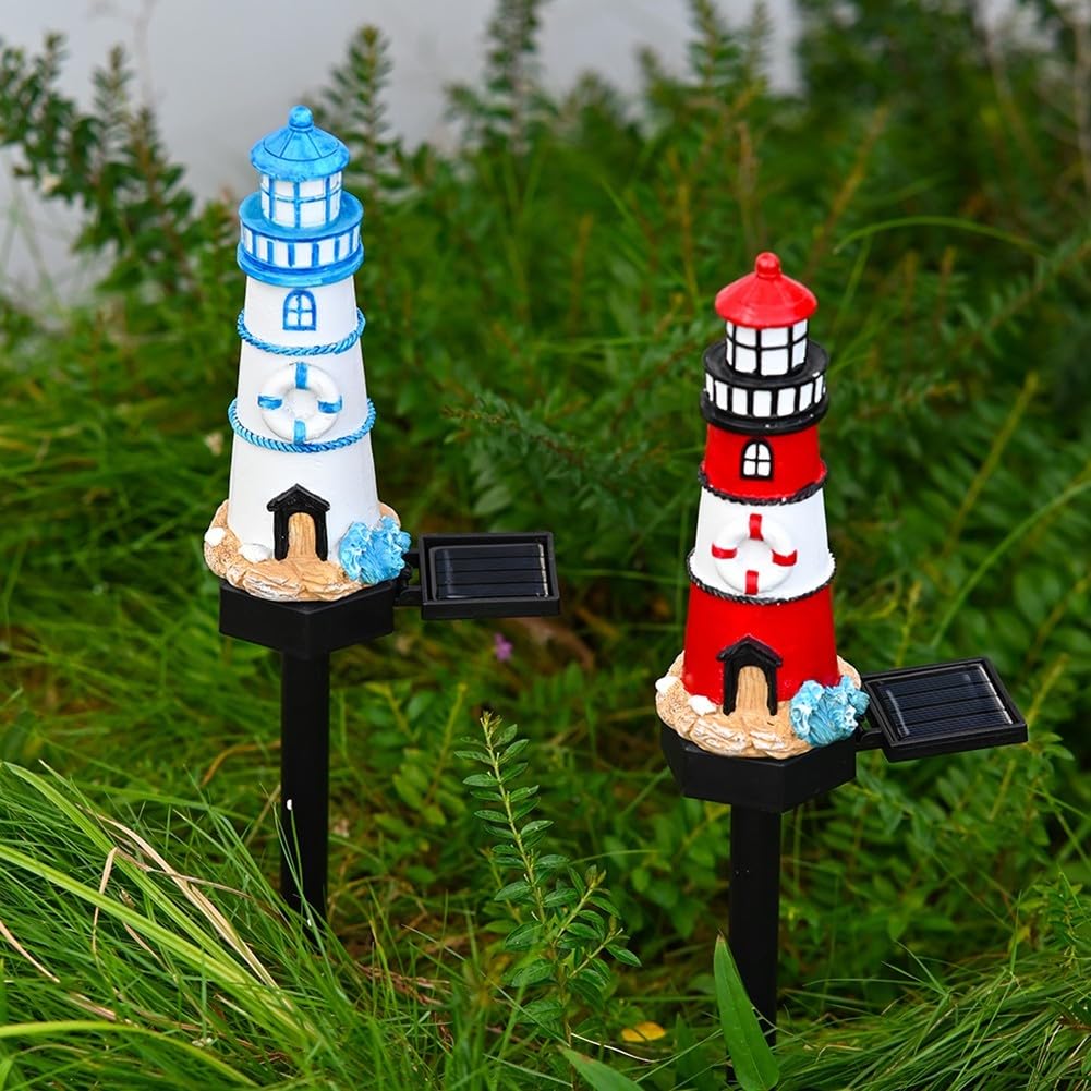 Solar Powered LED Lighthouse Light Outdoor Garden Waterproof Resin Automatic Sensor K92238