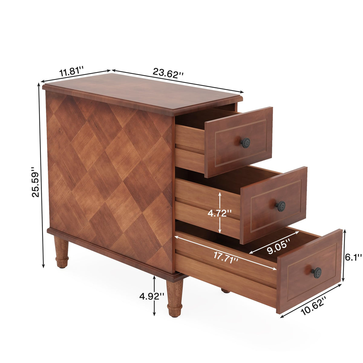 Fully Assembled Set of 2 Narrow 3 Drawer Brown End Table A395348