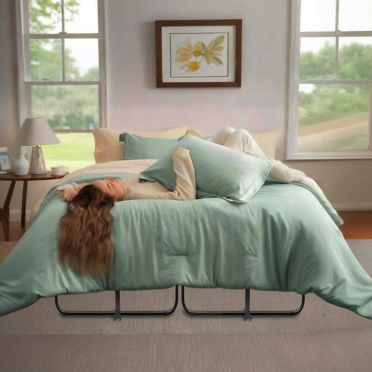 Folding Bed with Mattress Full Size 75 X 54 inch Memory Foam on Wheels R20959