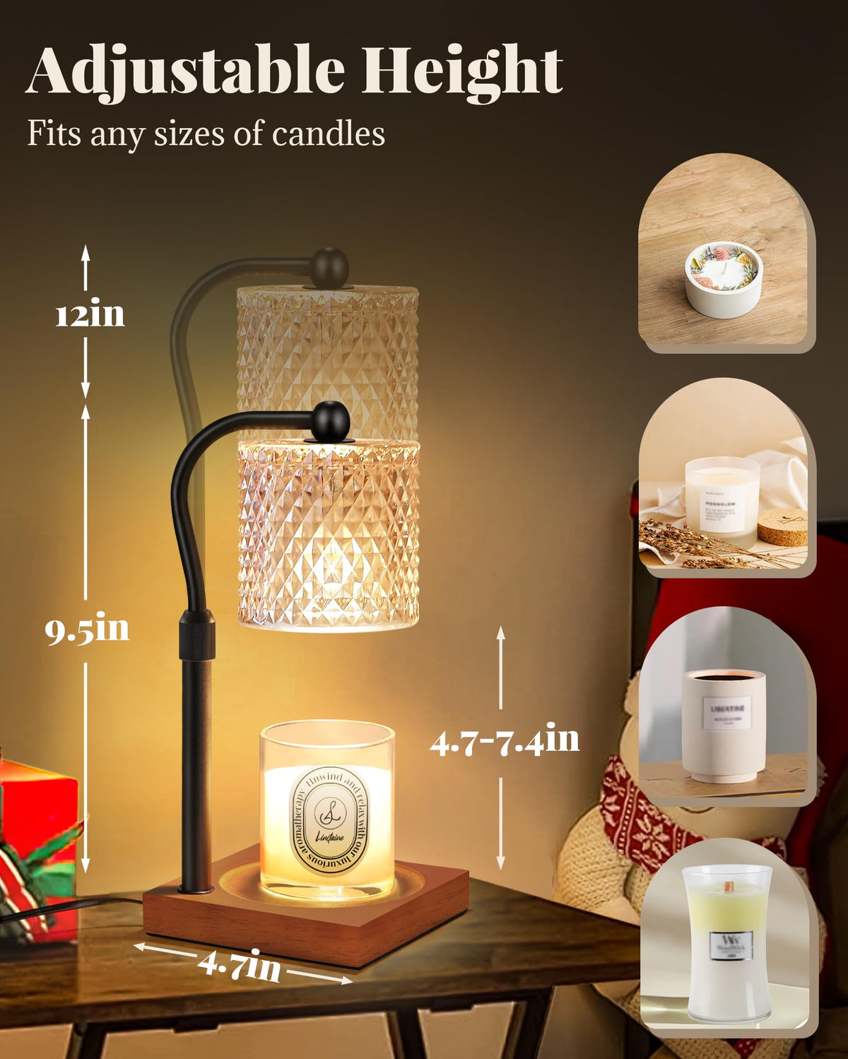 2 Pack Candle Warmer Lamp with Timer Dimmer Adjustable Height T848695