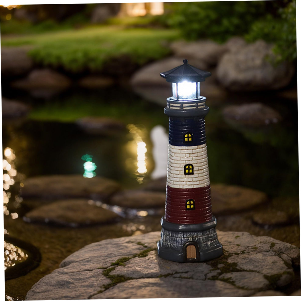 15" Tall Waterproof Resin Lighthouse Lamp with 360° Rotating LED V7826