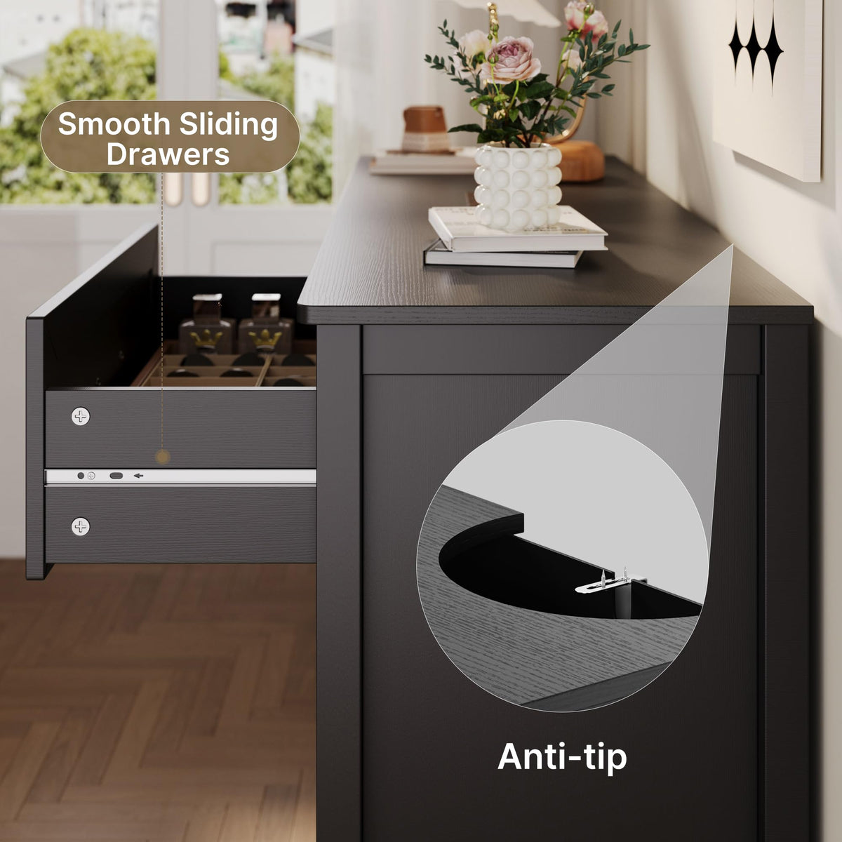 Black 6 Drawer Dresser Y7034