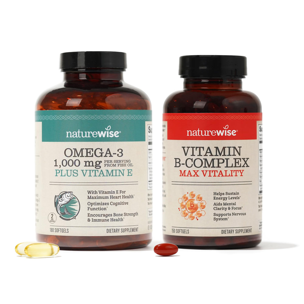 1000mg Omega 3 600mg EPA 400mg DHA 180ct & Vitamin B Complex 150 Softgels R7704