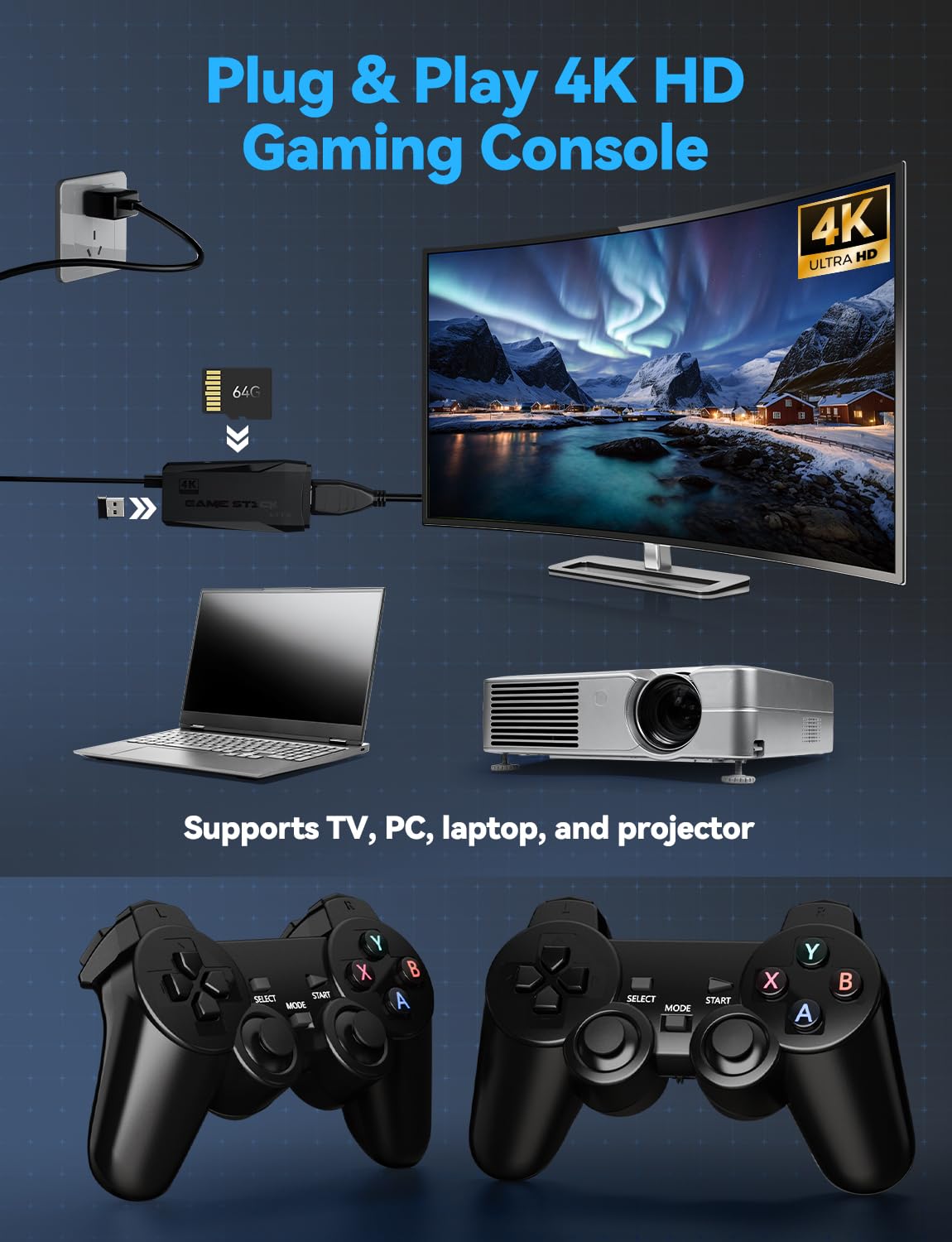 Black 4K Retro Gaming Console with 2.4G Wireless Controllers L16285