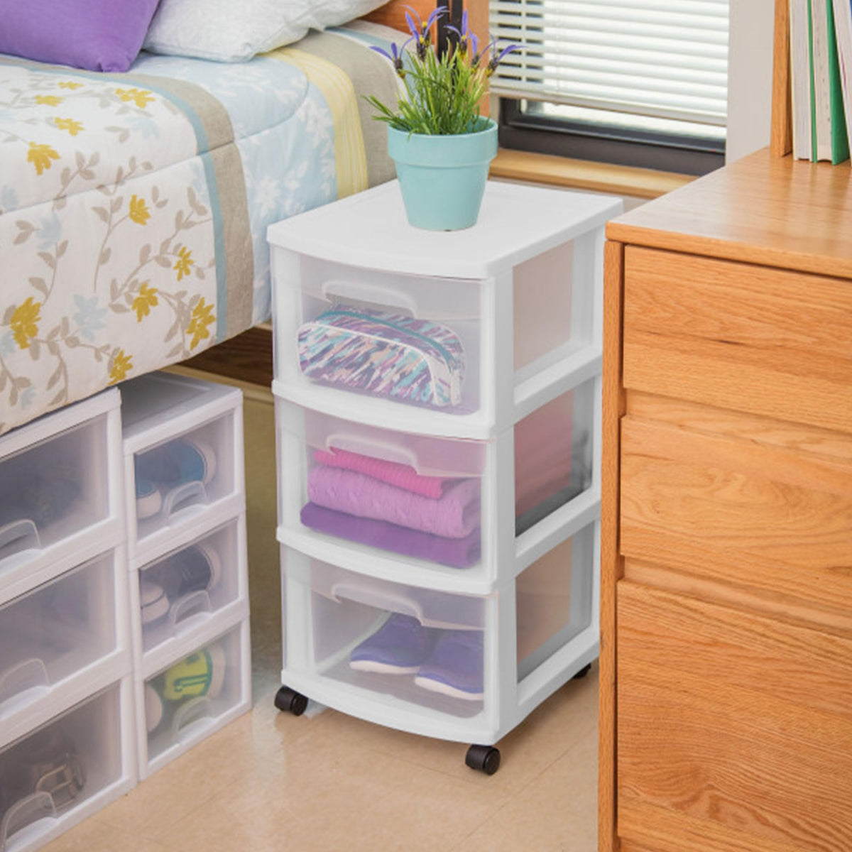 2 Pack White 3 Drawer Plastic Storage Cart F782