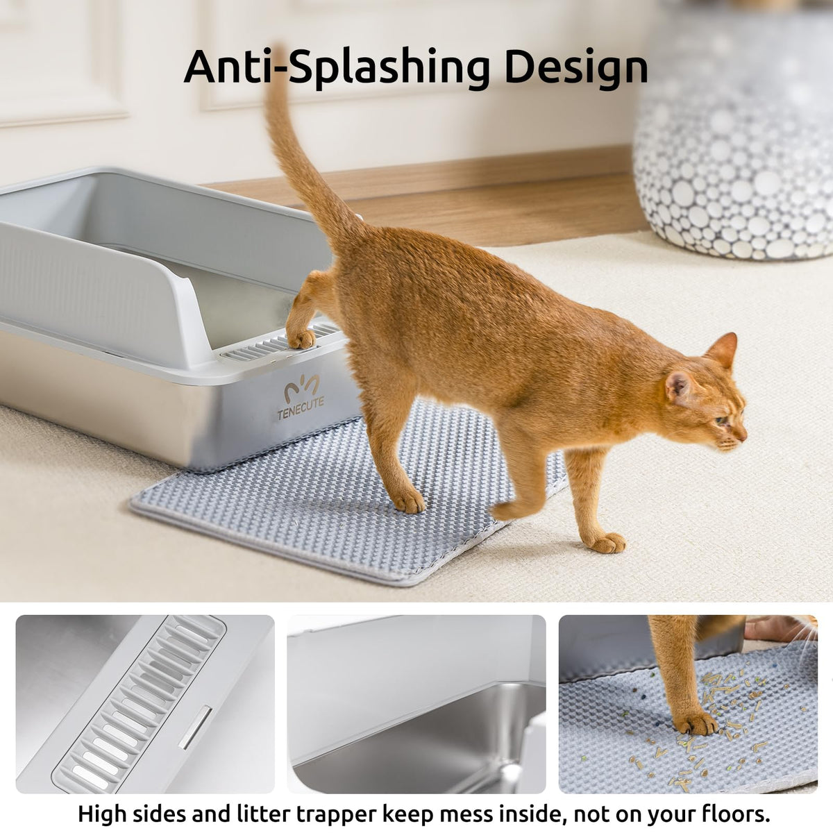 XL Stainless Steel Cat Litter Box with High Sides K56800