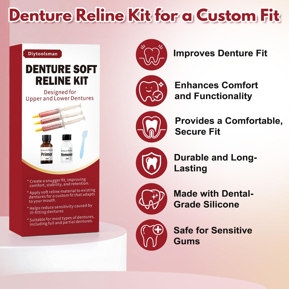 Denture Soft Reline Kit for Upper and Lower Dentures A48648