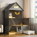 Large 3-Tier Detachable Metal Wire Cat Kennel with Litter Box and Hammock J79799