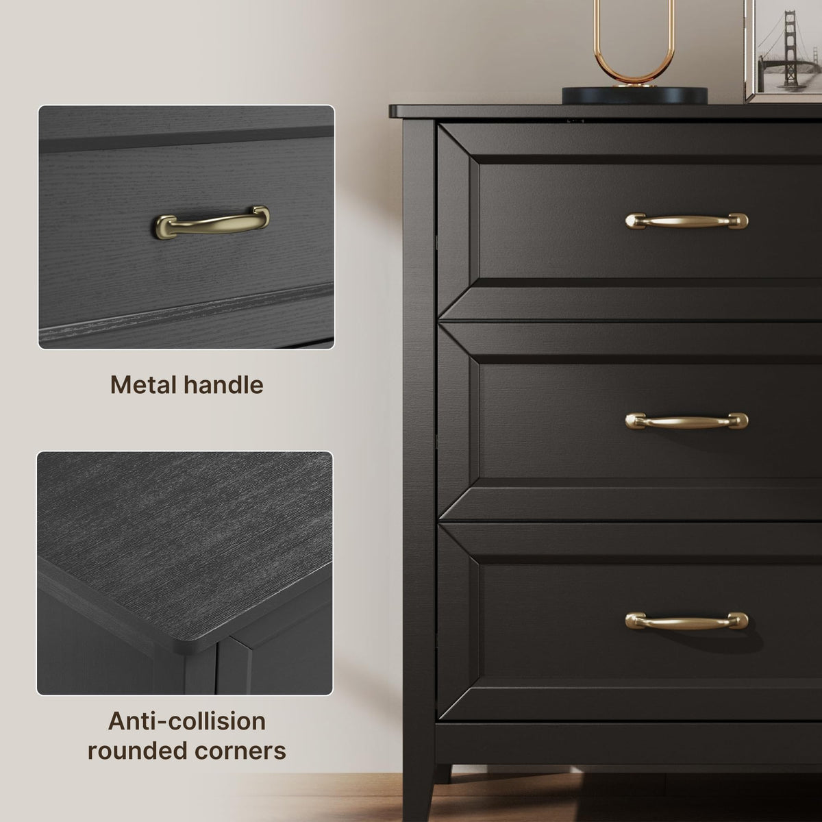 Black 6 Drawer Dresser Y7034