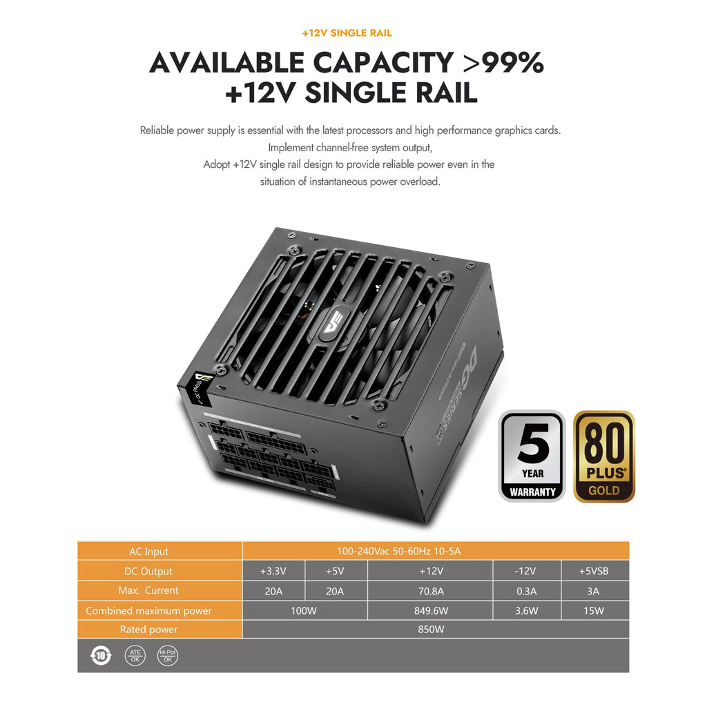 750W 80 Plus Gold ATX 3.1 PCIe 5.1 PC Power Supply, Black I55381
