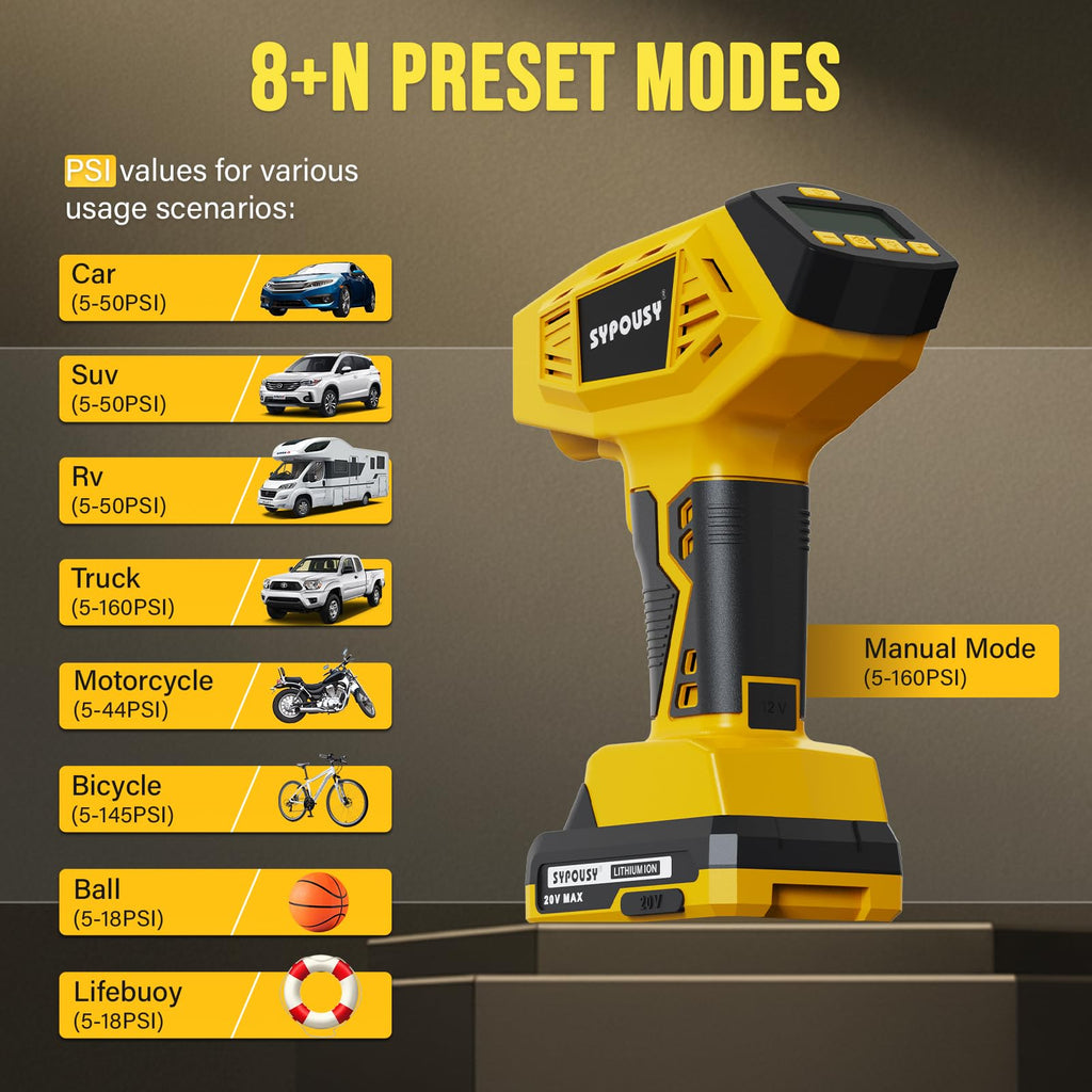 Cordless Tire Inflator Portable Air Compressor 160PSI L39849
