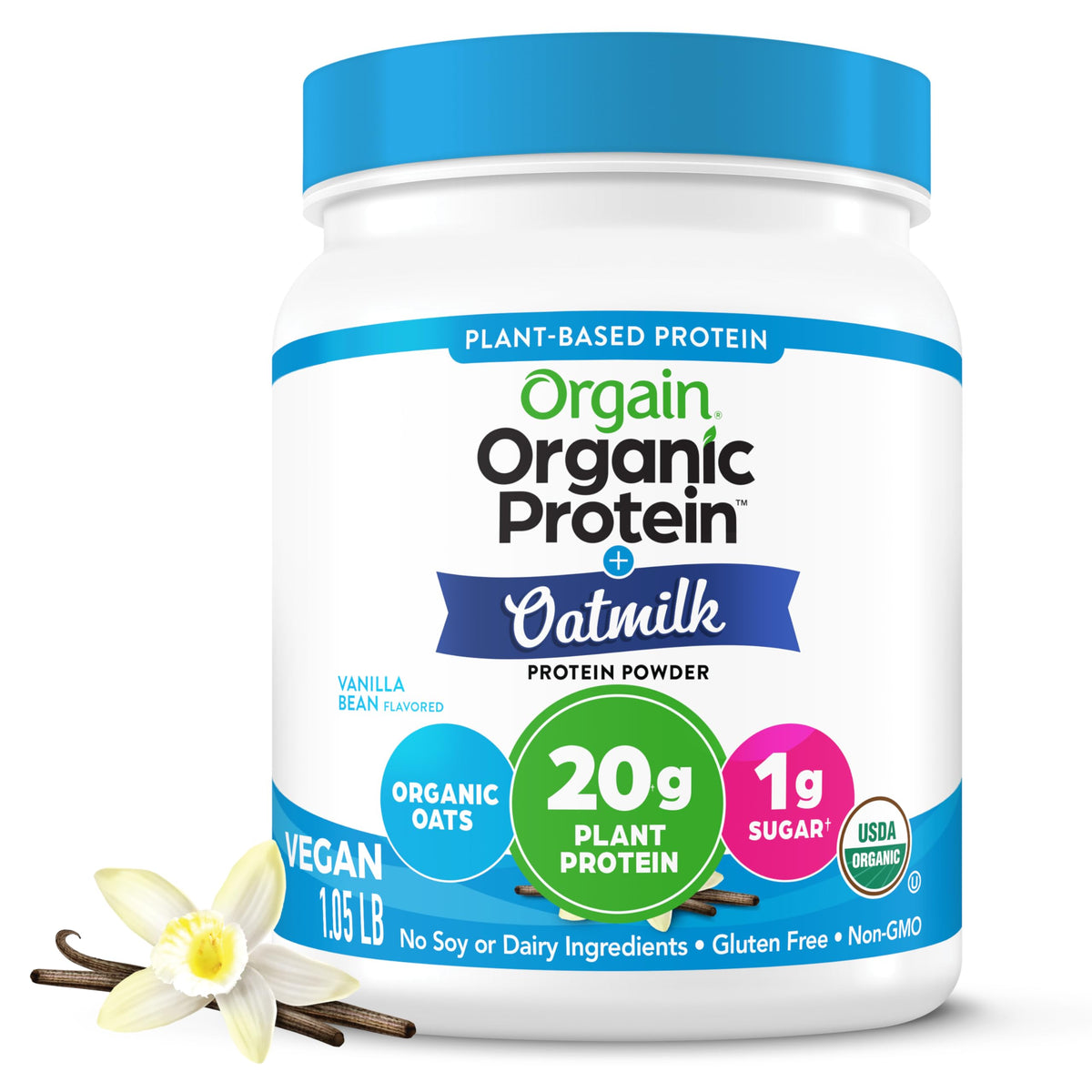 Organic Vegan Protein Powder + Oat Milk, Vanilla Bean, 20g Plant Based Protein, 1.05lb L855