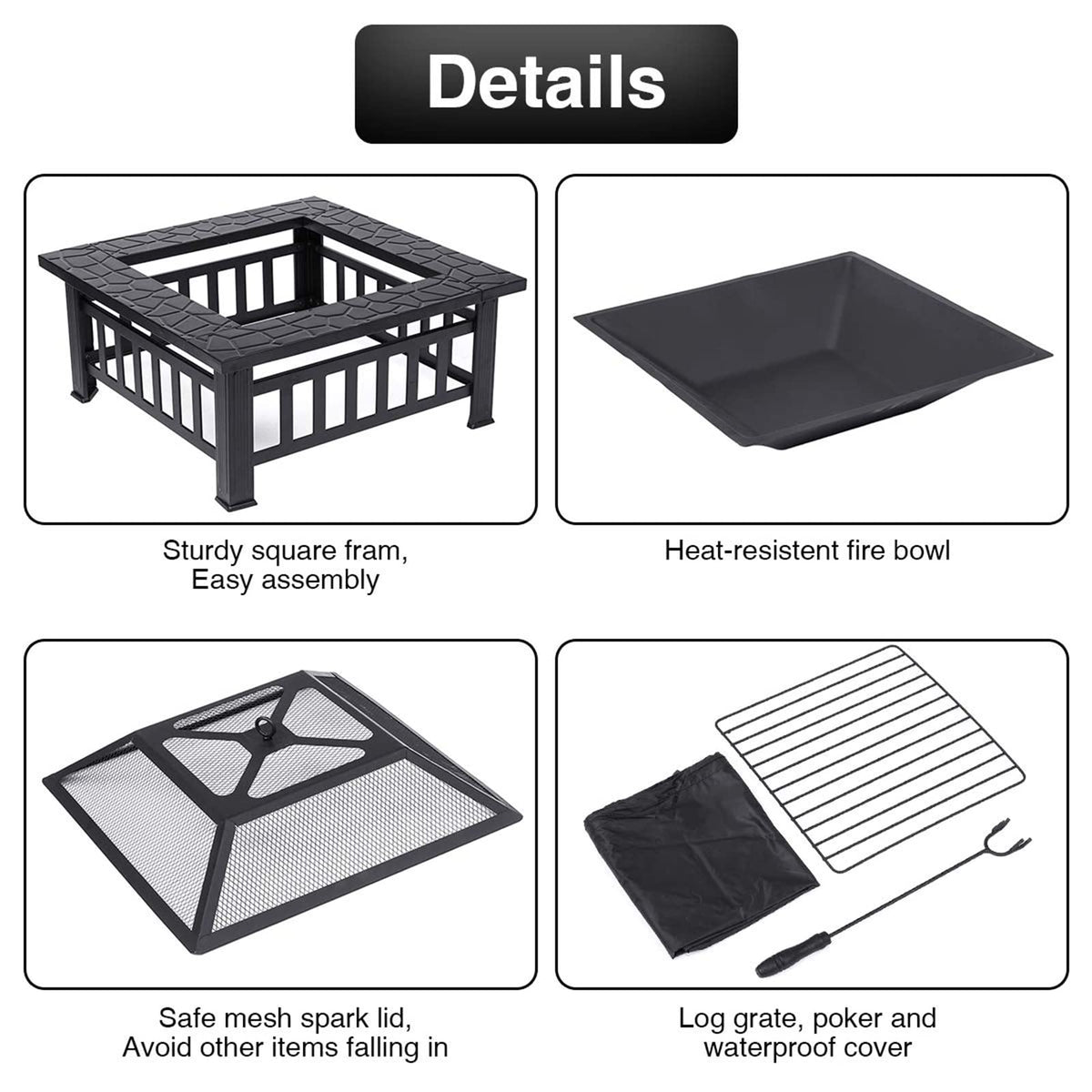 32'' Wood Burning Steel Fire Pit with Spark Screen N930