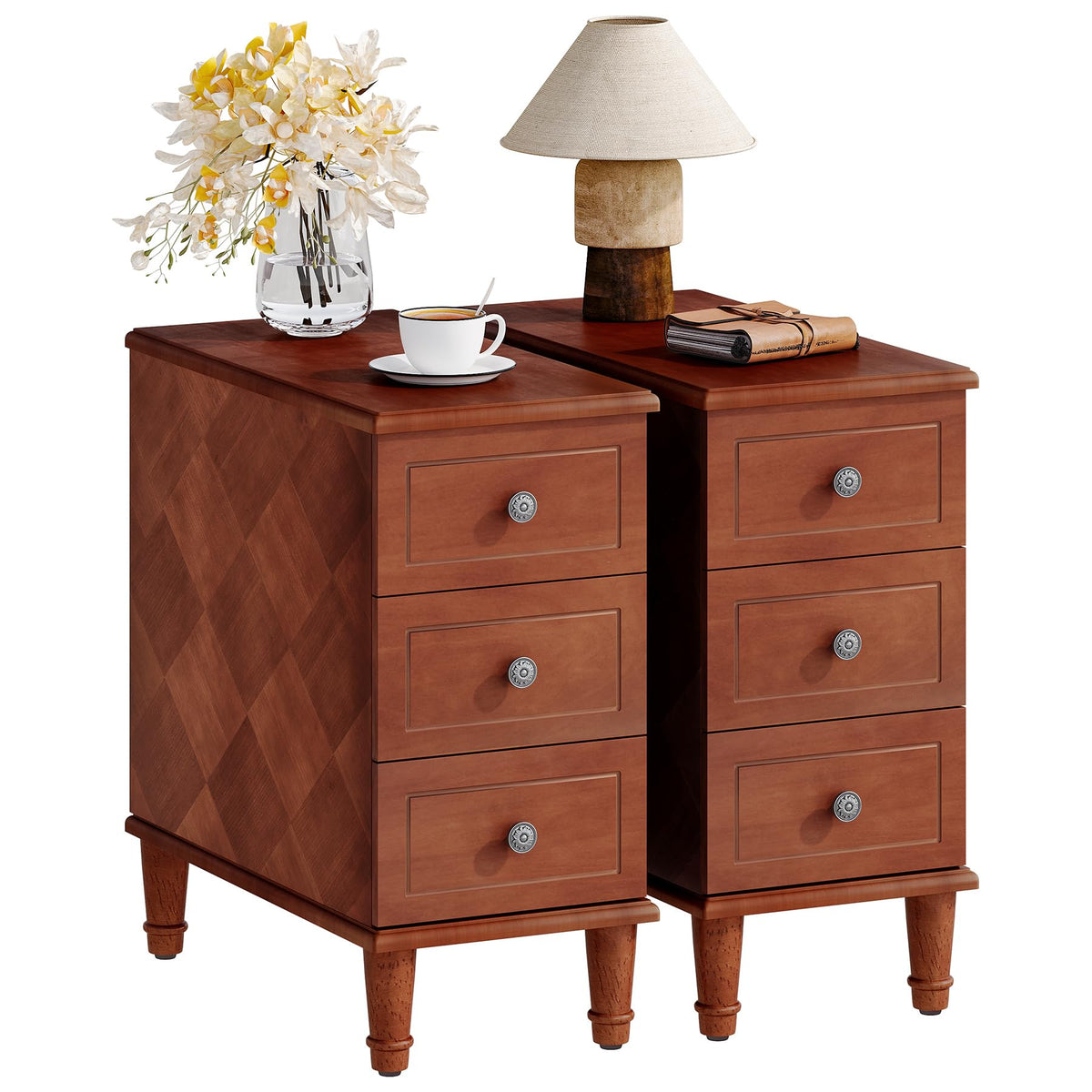 Fully Assembled Set of 2 Narrow 3 Drawer Brown End Table A395348