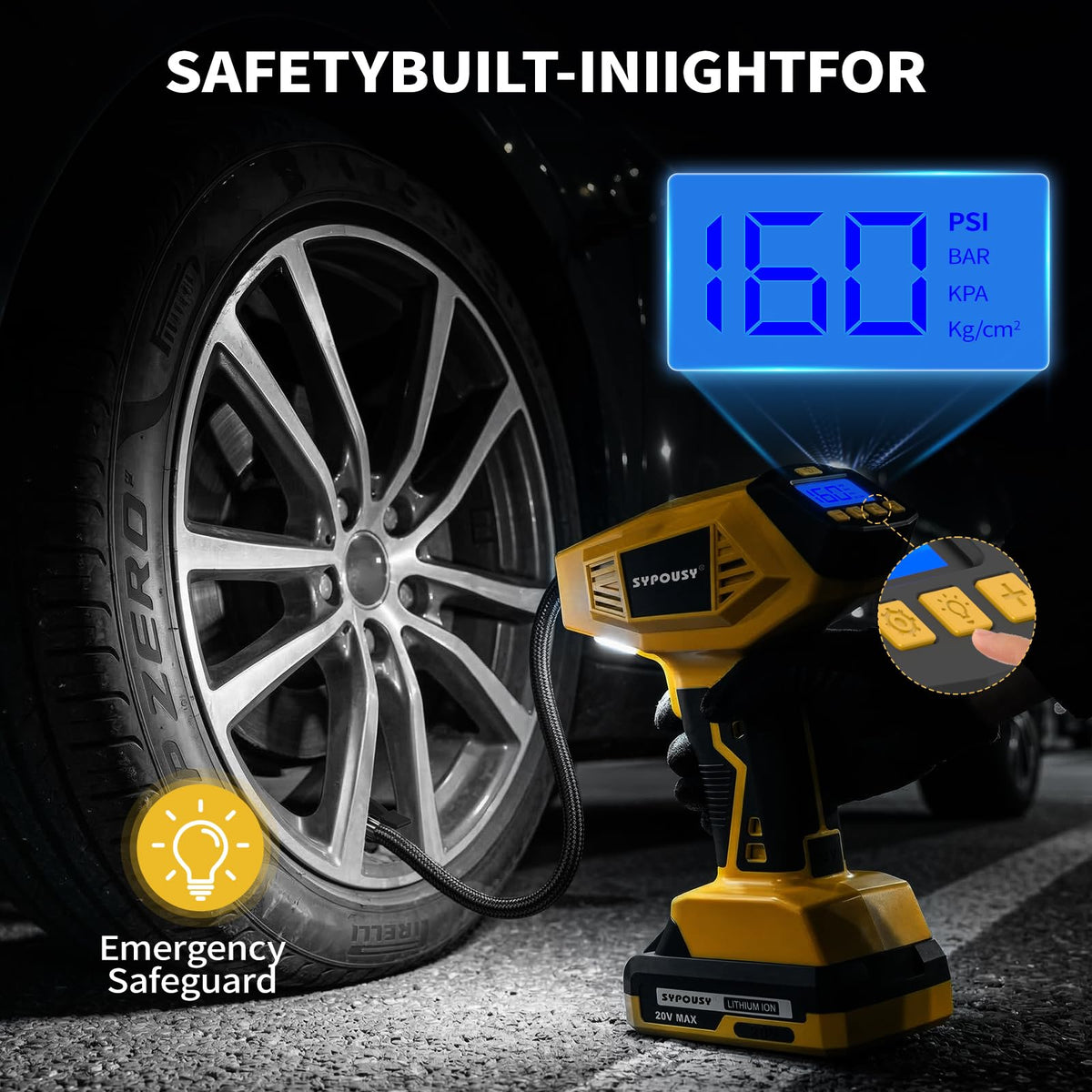 Cordless Tire Inflator Portable Air Compressor 160PSI L39849