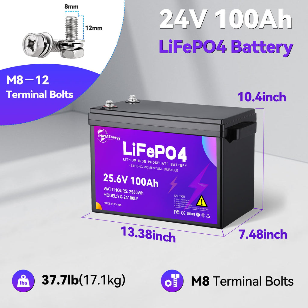24v 100ah LiFePO4 Lithium Battery with 100A BMS O97434