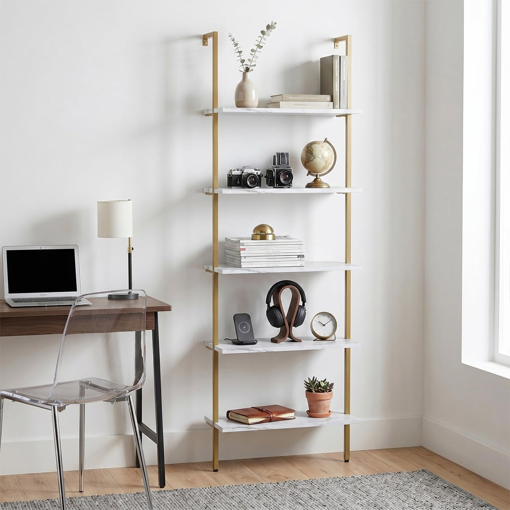 White 5-Tier Ladder Bookshelf D9494