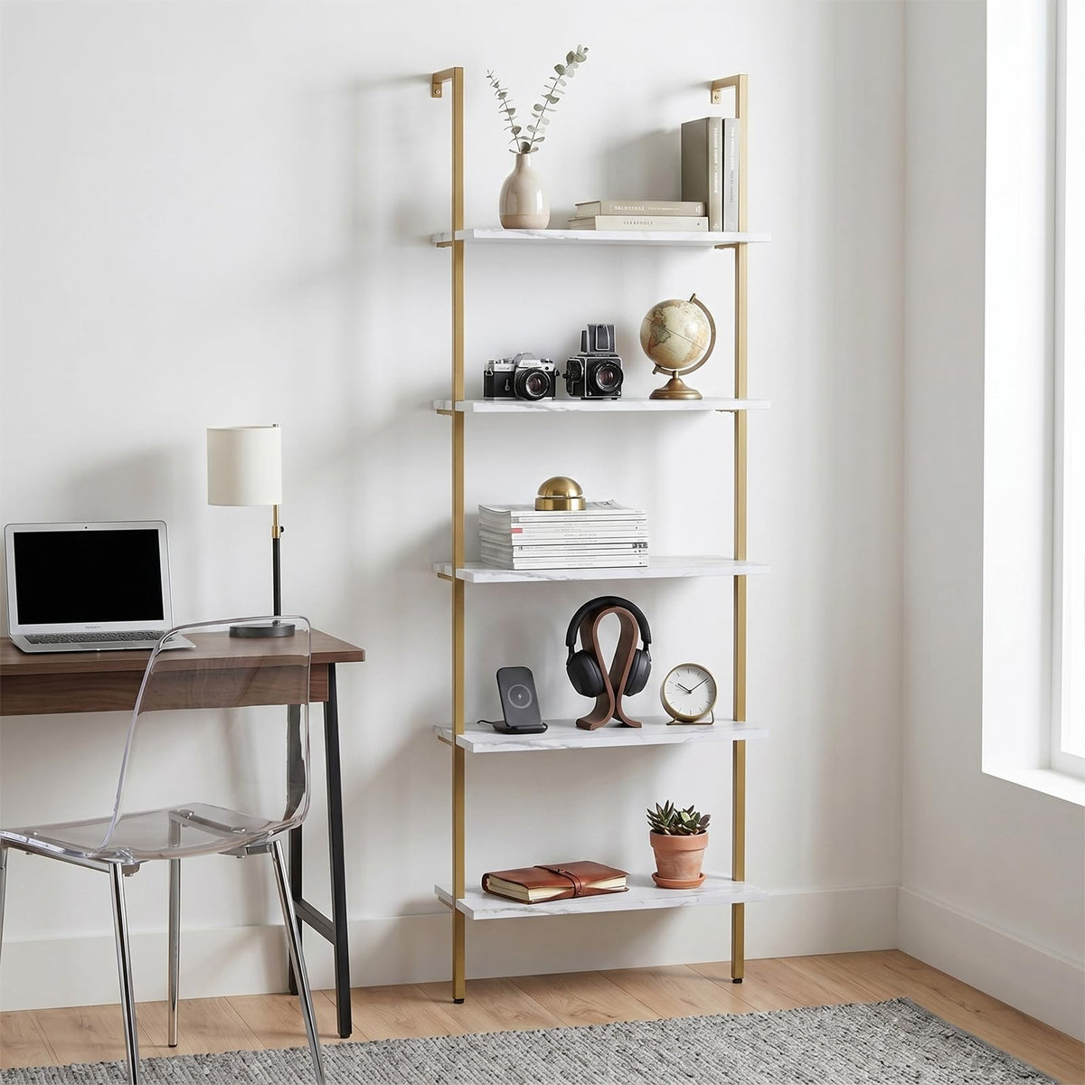 White 5-Tier Ladder Bookshelf D9494