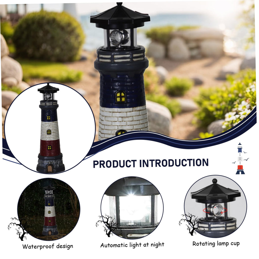 15" Tall Waterproof Resin Lighthouse Lamp with 360° Rotating LED V7826