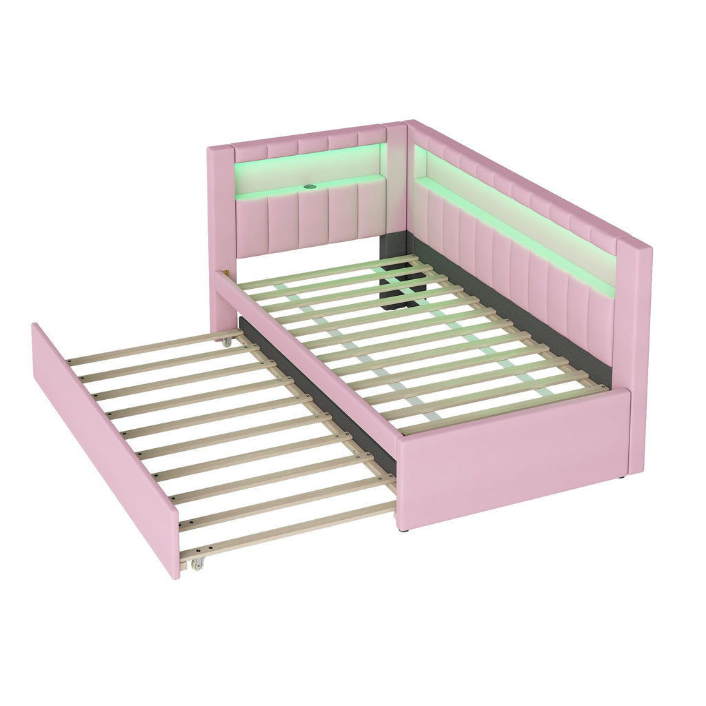 Twin Size Upholstered Platform Bed with Trundle and USB Ports H569762