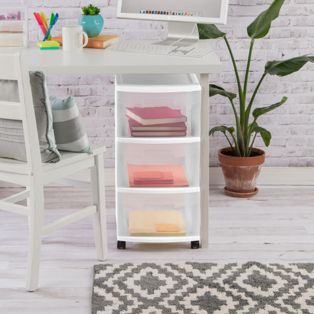 2 Pack White 3 Drawer Plastic Storage Cart F782