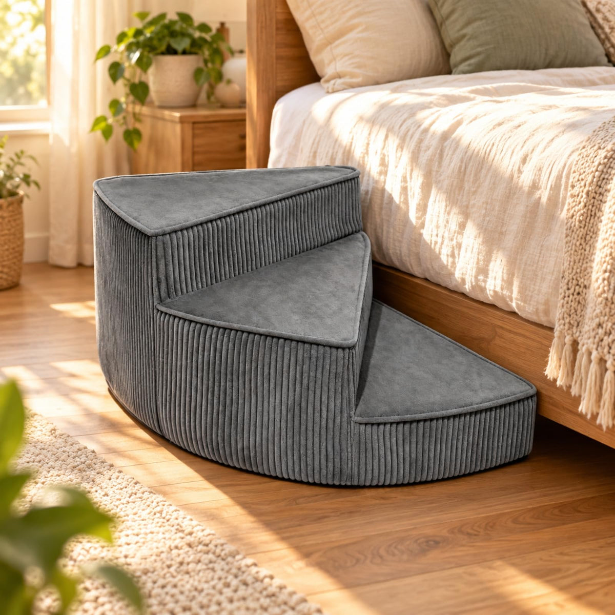 Portable Folding Pet Steps Ramp with Non Slip Base Dark Gray N191