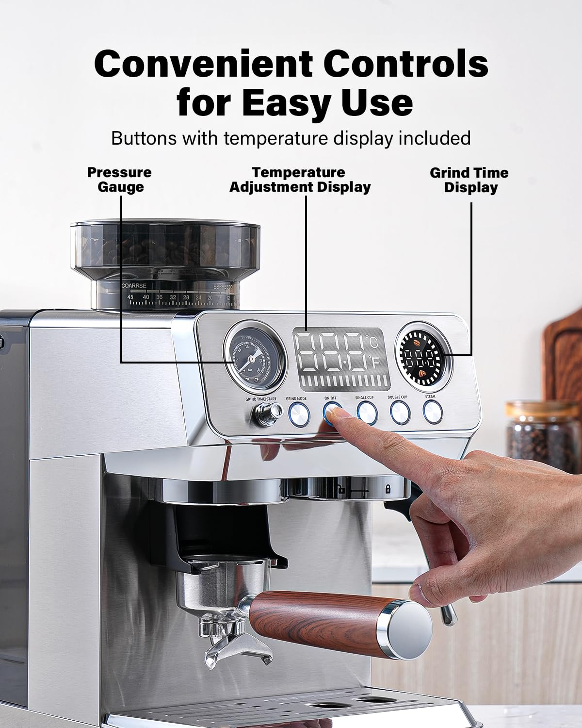 20 Bar Espresso Machine with Built-In Grinder L874345